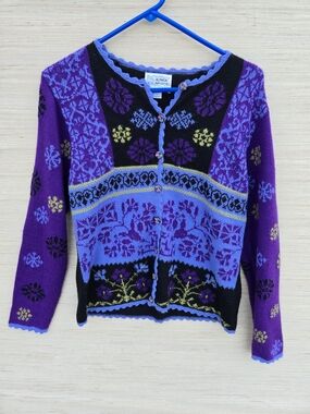 Vintage Alpaca Imports purple and blue knit cardigan